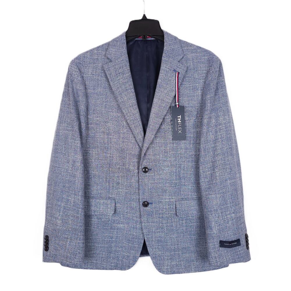 Tommy Hilfiger Mens Modern Fit Sport Coat Blazer 38R Blue Stretch Basketweave